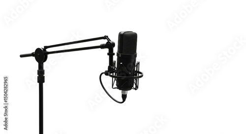 Studio condenser microphone mounted on articulated stand