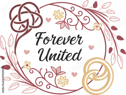 Graceful Floral Wedding Insignia with Personalized Heart Motifs and Initials—Ideal for Elegant Custom Invitations and Romantic Wedding Celebrations