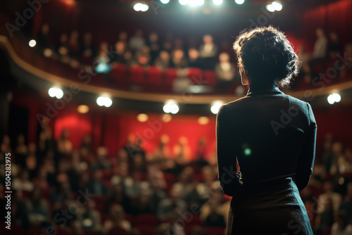 A motivational business speaker on stage at a TED Talk event.