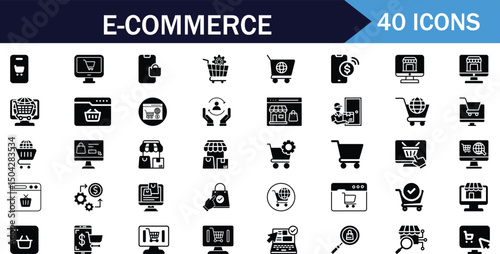 E commerce online shopping digital icons set