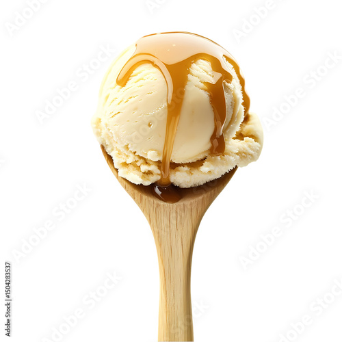 Caramel Drizzled Ice Cream isolated on transparent background