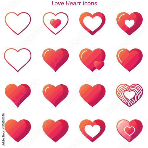 Red Heart Icon on white background. Set of love symbol for web site logo, mobile app UI design. Vector illustration flat style.