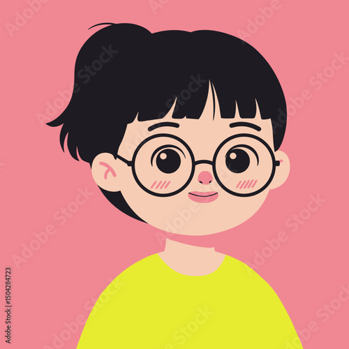 Adorable Cartoon Girl with Glasses Cute Illustration of a Young Girl with a High Ponytail