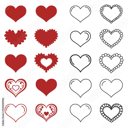 Red Heart Icon on white background. Set of love symbol for web site logo, mobile app UI design. Vector illustration flat style.