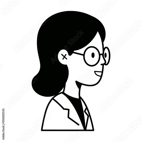 Profile Illustration of a Smiling Female Scientist Wearing Glasses  A Simple, Clean Vector Design Perfect for Educational Resources