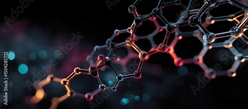 Scientific lab 3d graphics visualizing molecular structures darkly
