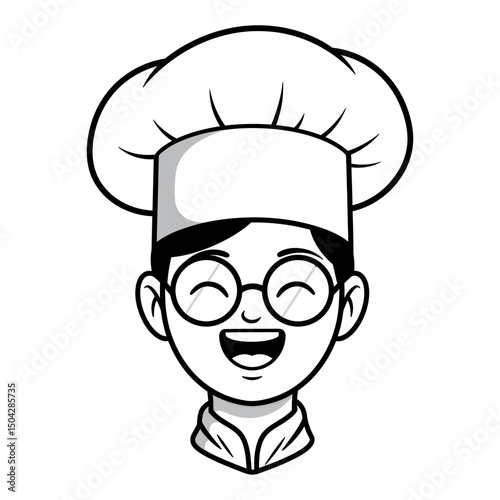 Happy Chef Cartoon Illustration  Smiling Chef with Glasses and Toque