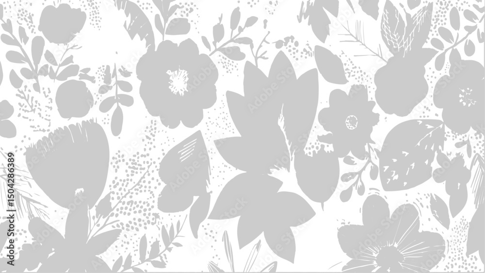 Fototapeta premium Grey-Scale Floral Border Background, Coloring book illustration of a collection of diverse