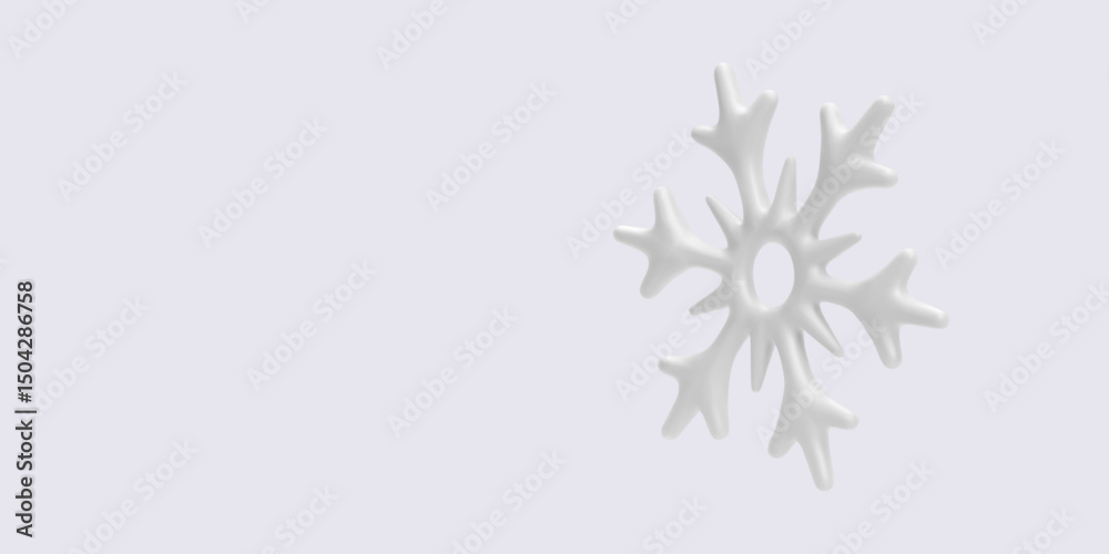 Minimal White Snowflake With Rounded Branches In Clean 3D Style, Floating On Soft Background, Perfect For Winter, Cold Weather, And Holiday Designs. Elegant Vector Illustration Minimal White Snowflake With Rounded Branches In Clean 3D Style, Floating On Soft Background, Perfect For Winter, Cold Weather, And Holiday Designs. Elegant Vector Illustration