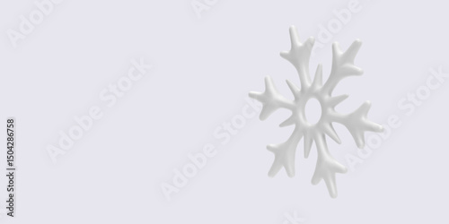 Minimal White Snowflake With Rounded Branches In Clean 3D Style, Floating On Soft Background, Perfect For Winter, Cold Weather, And Holiday Designs. Elegant Vector Illustration
