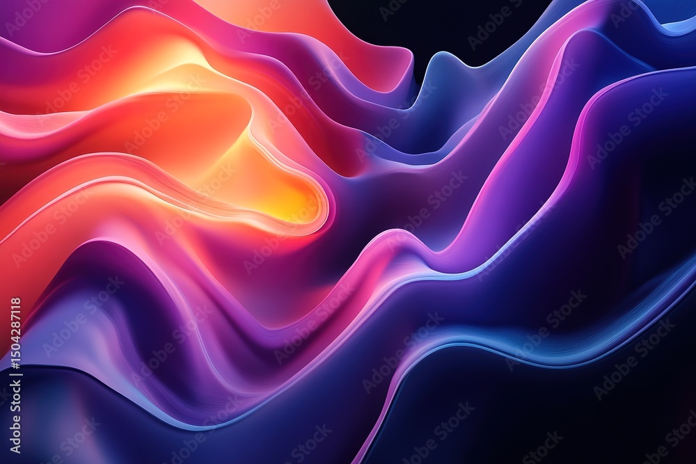Obraz premium Fluid waves undulate across the displaying vibrant gradients of warm orange and cool blue