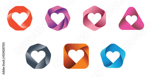 A modern collection of gradient love heart icons in various styles and colors. Perfect for web, mobile UI, and romantic themes. Fully scalable and editable vector set.