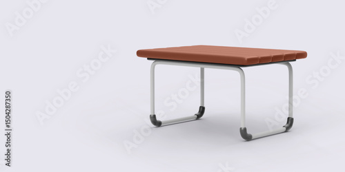 School desk in minimal 3D cartoon style, perfect for educational visuals, e-learning platforms, and classroom designs. Simple perspective object. Vector illustration.