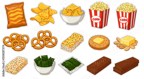 Cartoon illustration collection of various snack foods