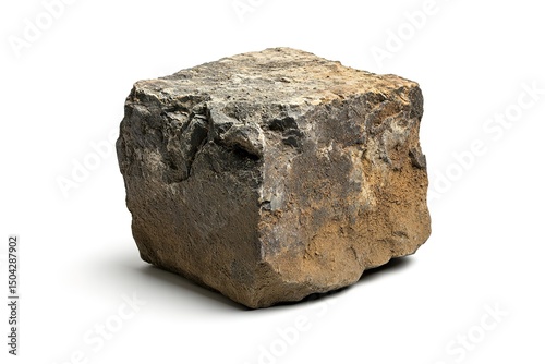 Large rock fragment rests upon a white surface creating a shadow, and has a transparent background