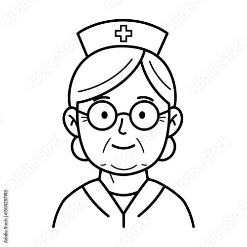Compassionate Elderly Nurse A Line Art Illustration of a Kind Healthcare Professional