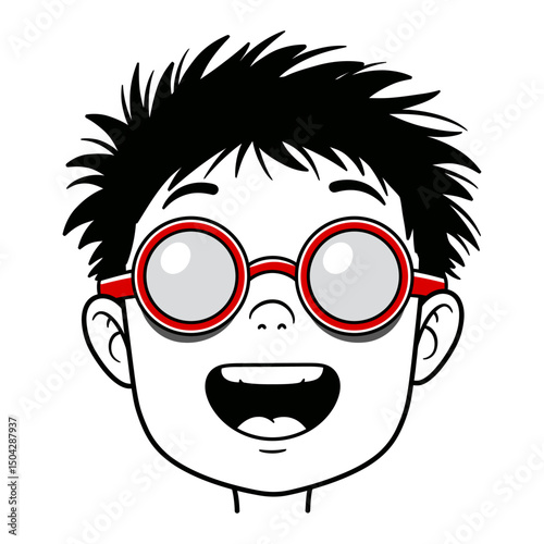 Happy Boy with Round Glasses A Cheerful Child's Illustration