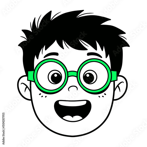 Happy Boy with Glasses Fun Cartoon Illustration for Kids