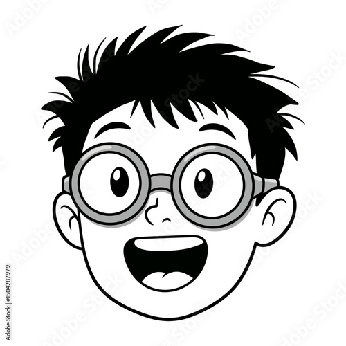 Happy Boy Cartoon Character with Glasses Fun Illustration