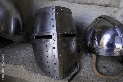 Ancient medieval armor helmets