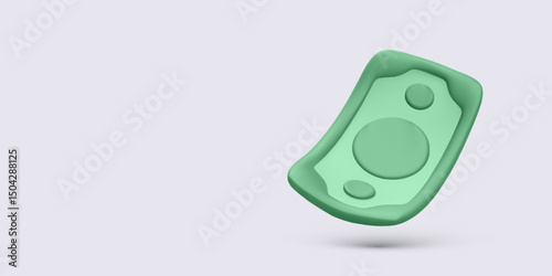 Minimal 3D green dollar bill icon floating on light background. Suitable for finance, banking, investment, online payments, and economic design themes. Realistic vector illustration with modern style.