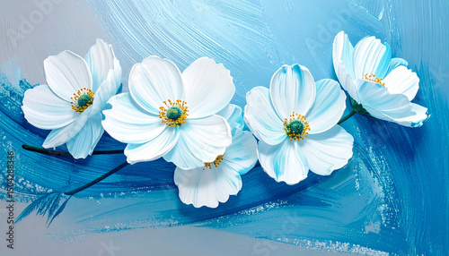 White flower Blue background Floral arrangement Petal detail Nature close up Artistic composition Delicate flower Fresh bloom Botanical image Spring blossom