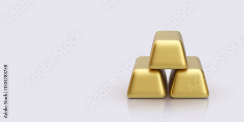 Stack of Three Golden Bullion Bars on Light Background. Ideal for Wealth, Finance, Investment, and Luxury Concepts. Glossy and Realistic Vector Illustration with Minimalist Style.