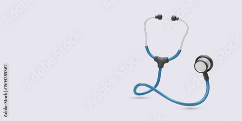 Stethoscope, Medical Equipment, Healthcare Tool, Blue Tubing with Realistic Detailing on Light Background. Ideal for Clinics, Hospitals, and Medical Education. Vector Illustration.