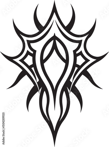 Vintage tribal black vector ornament with Celtic knot and spider flower silhouette illustration