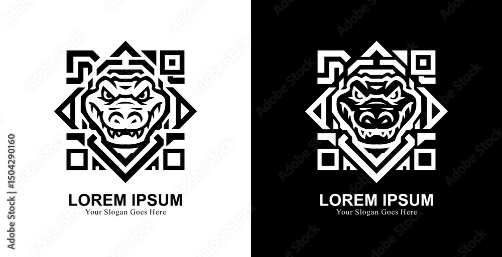 Fototapeta premium Crocodile head logo design with QR or barcode shape