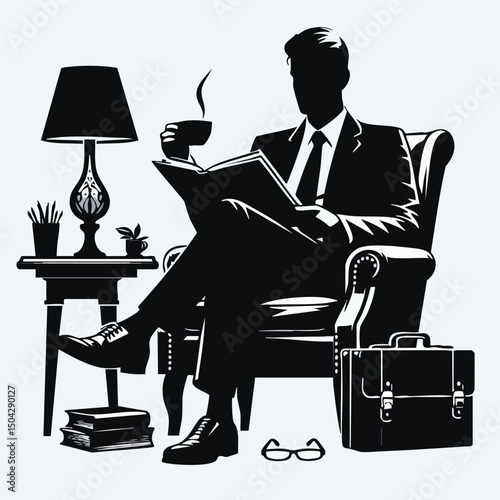 The boss is sitting relaxing while drinking coffee