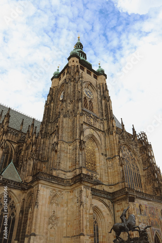 Old Catholic stone church in Gothic style. Church in Prague, Czech republic