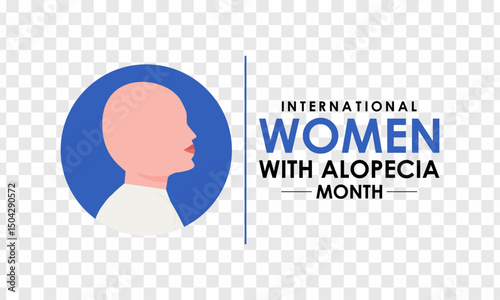 Illustration on the theme of International Women with Alopecia Month Empowering Confidence, Breaking Stigmas, Celebrating Strength. Blue ribbon with Realistic ribbon Banner poster background design.
