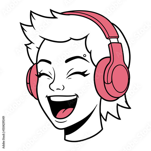 Joyful Girl Listening to Music Happy Expression with Headphones Illustration