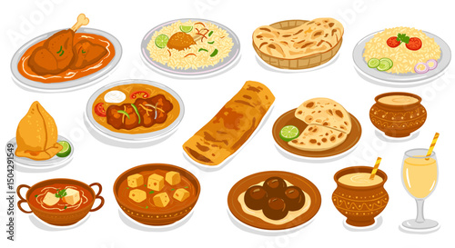 Indian food dishes illustration