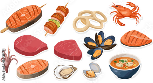 Seafood dishes illustration collection