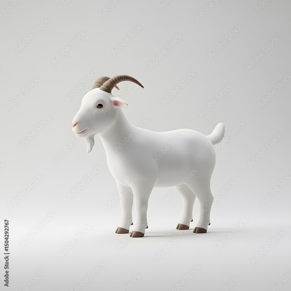 Fototapeta premium A 3D Render of a White Goat Standing on a Plain White Background, a Simple and Clean Image Perfect for Various Uses