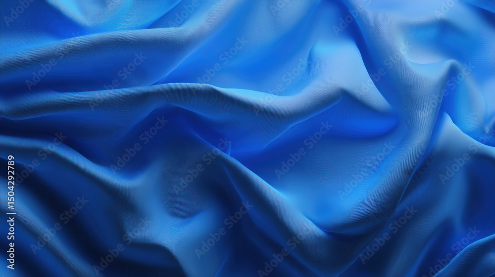 Fototapeta premium 青いシルクのような滑らかな布のドレープ背景