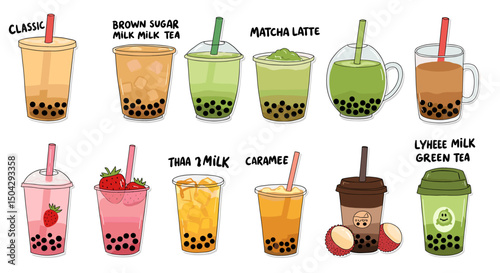 Bubble tea drinks illustration