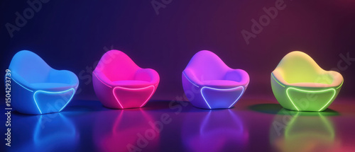 Modern, colorful, glowing chairs create vibrant atmosphere in this stylish setting. unique design and bright hues enhance any space