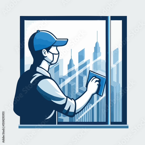 cleaning service is wiping the glass
