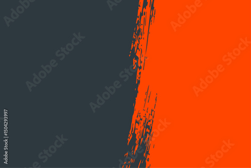 Modern vector background with dark grey and vibrant orange grunge texture. Abstract two tone design featuring a rough brushstroke divide. Ideal for bold contemporary projects.