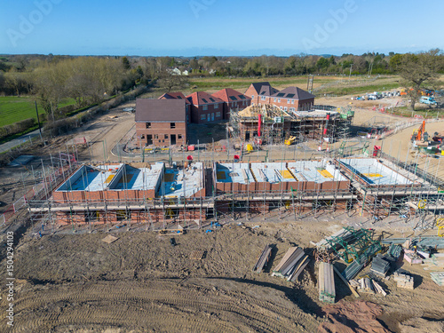 Aerial view of a residential construction site in the UK