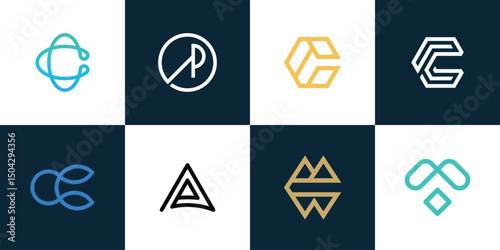 Set of letter design concept for branding. Future shape logo usable for business, corporate and technology.