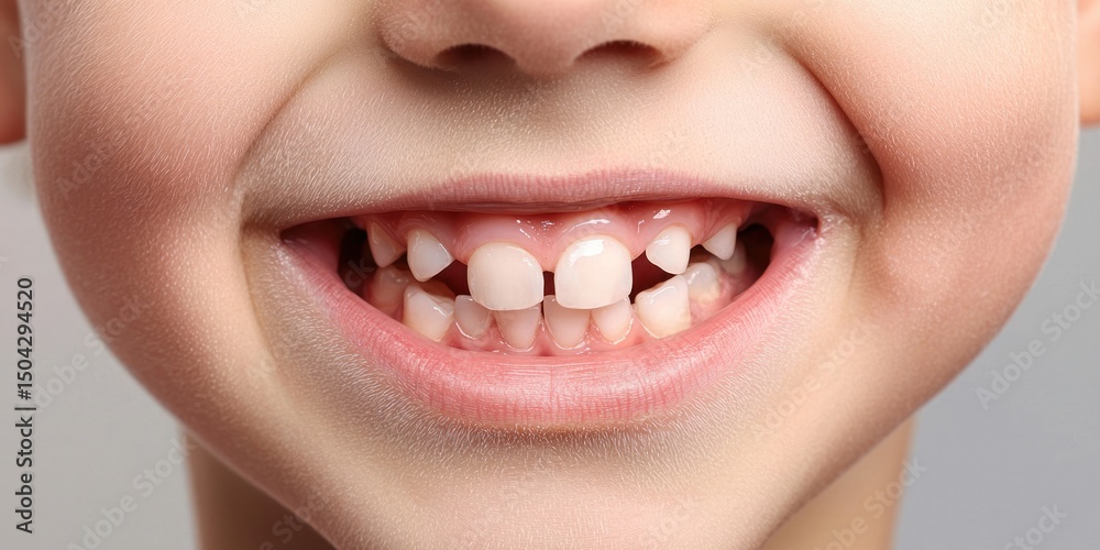 Fototapeta premium Child grinning with missing front teeth