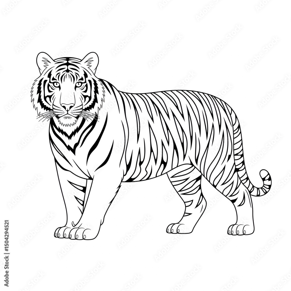 Fototapeta premium A line art tiger illustration of a coloring page 