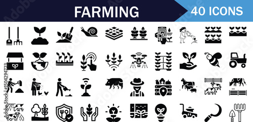 Farming icons glyph style agriculture set