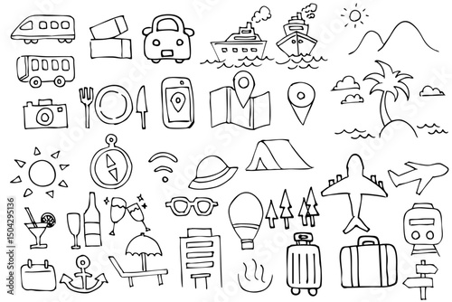 シンプルな旅行の線画のイラスト素材　ベクター