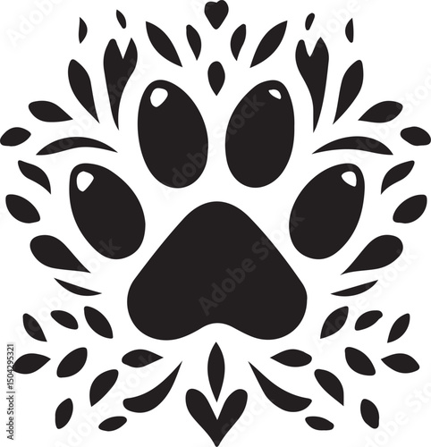 Paw Print: A stylized paw print design with a floral element, the perfect visual representation of animal well-being, suitable for various projects related to animal care.