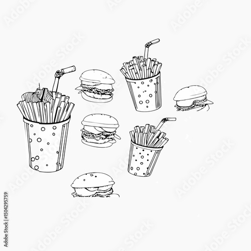 Vector fast food coloring book illustration
